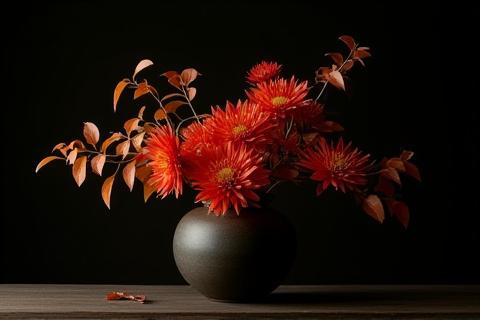 秋の菊と紅葉を表現した生け花風アレンジ