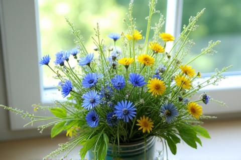 夏の野花をあしらった爽やかな定期便アレンジ